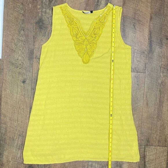 Lungo L’Arno Yellow V-neck Sleeveless Dress 100% Cotton Embroidered Sequin sz L - Picture 7 of 7